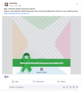Facebook frame promoting Mental Health Awareness Month
